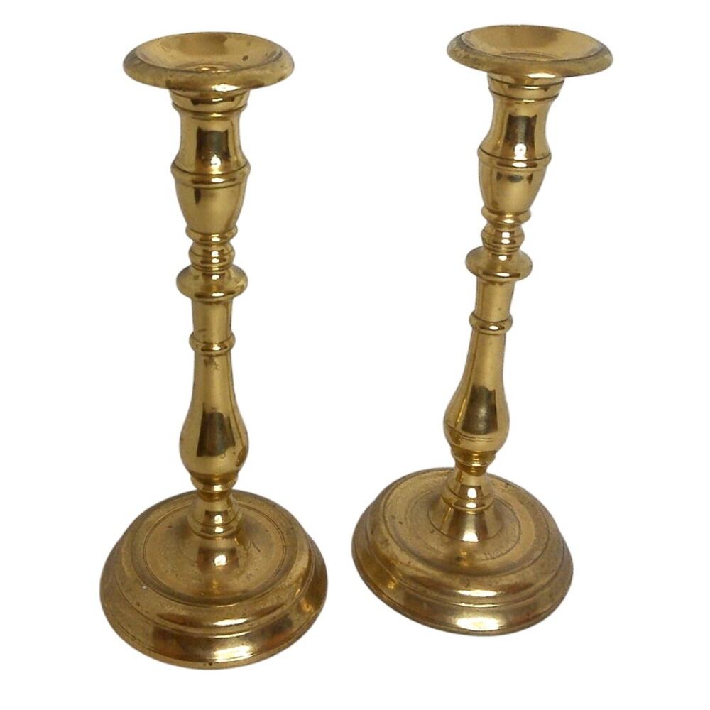 Vintage Solid Brass Baluster Candleholders Set of 2